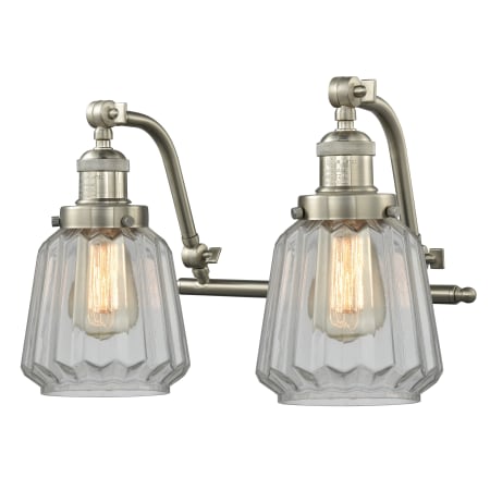 A large image of the Innovations Lighting 515-2W Chatham Satin Brushed Nickel / Clear Fluted