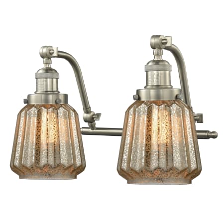 A large image of the Innovations Lighting 515-2W Chatham Satin Brushed Nickel / Mercury Fluted