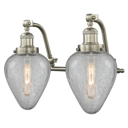 A large image of the Innovations Lighting 515-2W Geneseo Satin Brushed Nickel / Clear Crackle