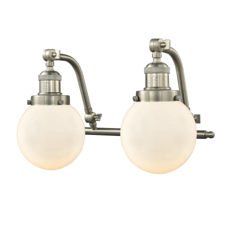 A large image of the Innovations Lighting 515-2W-6 Beacon Brushed Satin Nickel / Matte White