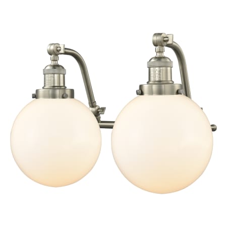 A large image of the Innovations Lighting 515-2W-8 Beacon Brushed Satin Nickel / Matte White