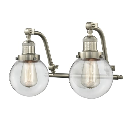 A large image of the Innovations Lighting 515-2W-6 Beacon Brushed Satin Nickel / Clear