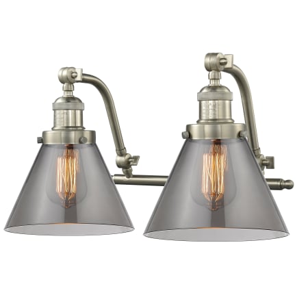 A large image of the Innovations Lighting 515-2W Large Cone Satin Brushed Nickel / Smoked