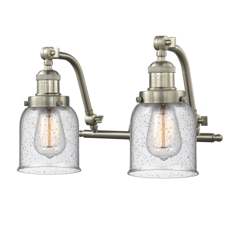 A large image of the Innovations Lighting 515-2W Small Bell Satin Brushed Nickel / Seedy