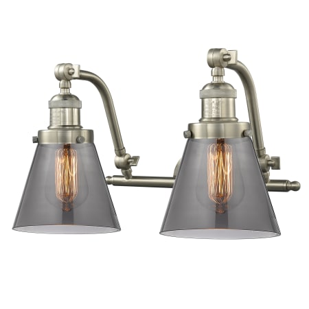 A large image of the Innovations Lighting 515-2W Small Cone Satin Brushed Nickel / Smoked