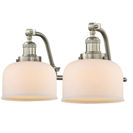 A large image of the Innovations Lighting 515-2W Large Bell Satin Brushed Nickel / Matte White Cased