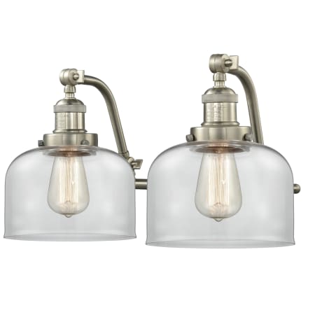 A large image of the Innovations Lighting 515-2W Large Bell Satin Brushed Nickel / Clear