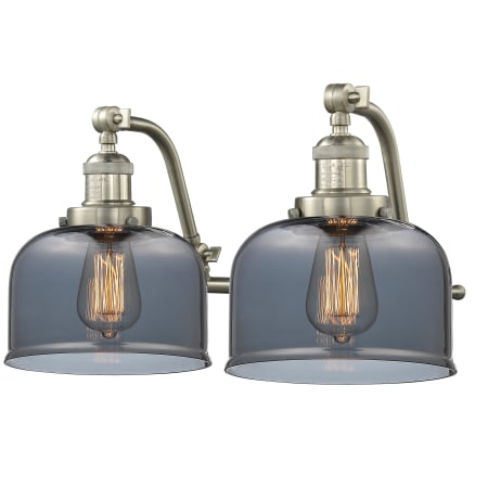 A large image of the Innovations Lighting 515-2W Large Bell Satin Brushed Nickel / Smoked