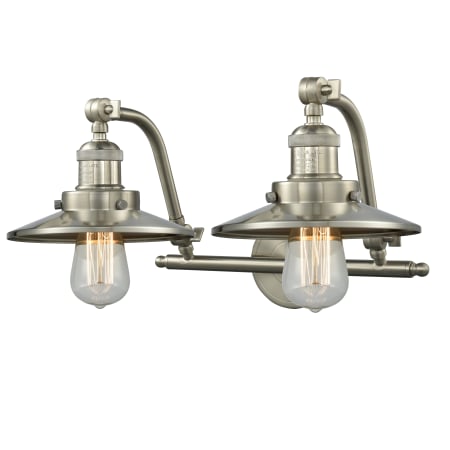 A large image of the Innovations Lighting 515-2W Railroad Satin Brushed Nickel / Brushed Satin Nickel