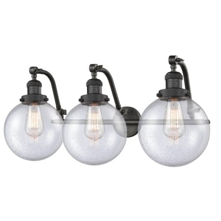 A large image of the Innovations Lighting 515-3W-8 Beacon Oil Rubbed Bronze / Seedy