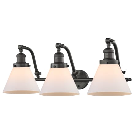 A large image of the Innovations Lighting 515-3W Large Cone Oiled Rubbed Bronze / Matte White Cased