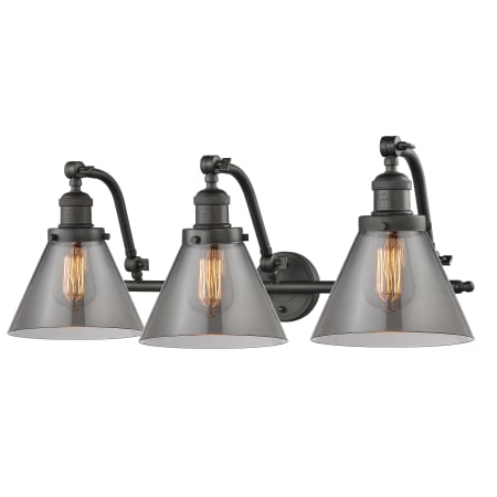 A large image of the Innovations Lighting 515-3W Large Cone Oiled Rubbed Bronze / Smoked