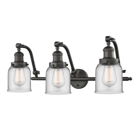 A large image of the Innovations Lighting 515-3W Small Bell Oiled Rubbed Bronze / Clear