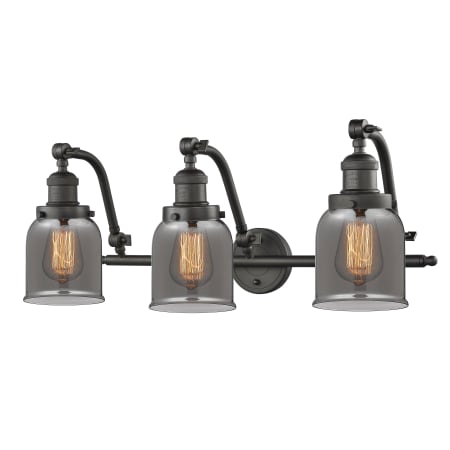 A large image of the Innovations Lighting 515-3W Small Bell Oiled Rubbed Bronze / Smoked