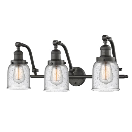 A large image of the Innovations Lighting 515-3W Small Bell Oiled Rubbed Bronze / Seedy