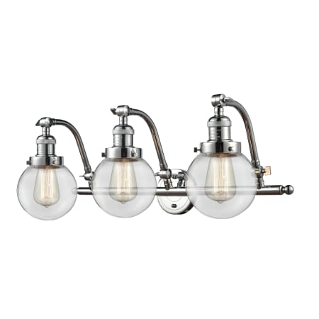 A large image of the Innovations Lighting 515-3W-6 Beacon Polished Chrome / Clear