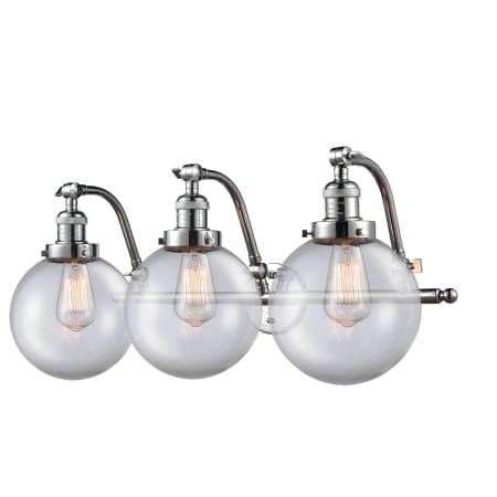 A large image of the Innovations Lighting 515-3W-8 Beacon Polished Chrome / Clear