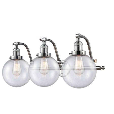 A large image of the Innovations Lighting 515-3W-8 Beacon Polished Chrome / Seedy