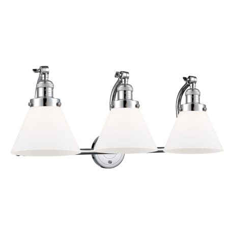 A large image of the Innovations Lighting 515-3W Large Cone Polished Chrome / Matte White Cased