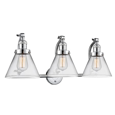 A large image of the Innovations Lighting 515-3W Large Cone Polished Chrome / Clear