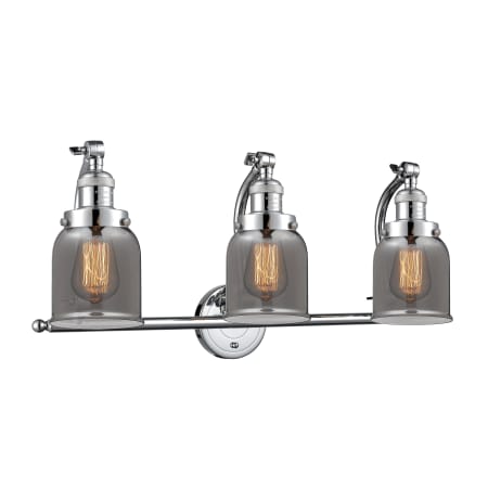 A large image of the Innovations Lighting 515-3W Small Bell Polished Chrome / Plated Smoked