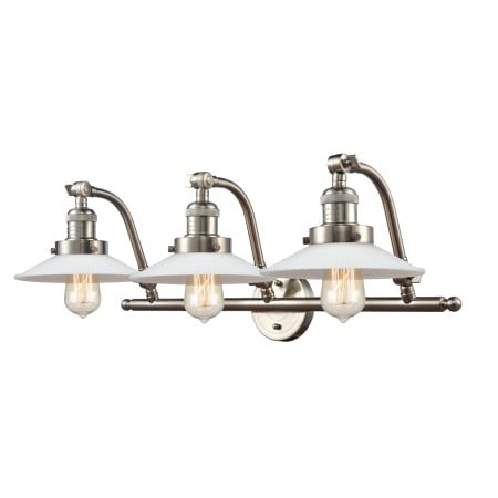 A large image of the Innovations Lighting 515-3W Halophane Brushed Satin Nickel / Matte White
