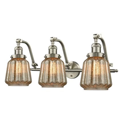 A large image of the Innovations Lighting 515-3W Chatham Satin Brushed Nickel / Mercury Fluted