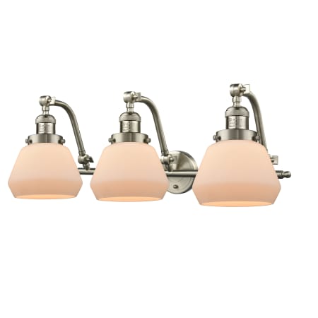 A large image of the Innovations Lighting 515-3W Fulton Satin Brushed Nickel / Matte White Cased