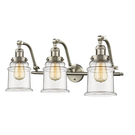 A large image of the Innovations Lighting 515-3W Canton Satin Brushed Nickel / Clear