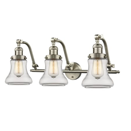 A large image of the Innovations Lighting 515-3W Bellmont Satin Brushed Nickel / Clear