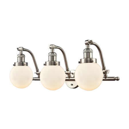 A large image of the Innovations Lighting 515-3W-6 Beacon Brushed Satin Nickel / Matte White