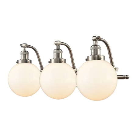 A large image of the Innovations Lighting 515-3W-8 Beacon Brushed Satin Nickel / Matte White