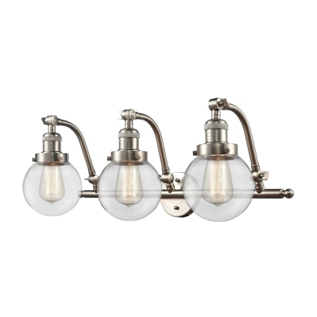 A large image of the Innovations Lighting 515-3W-6 Beacon Brushed Satin Nickel / Clear