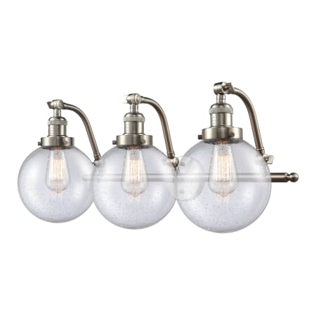 A large image of the Innovations Lighting 515-3W-8 Beacon Brushed Satin Nickel / Seedy