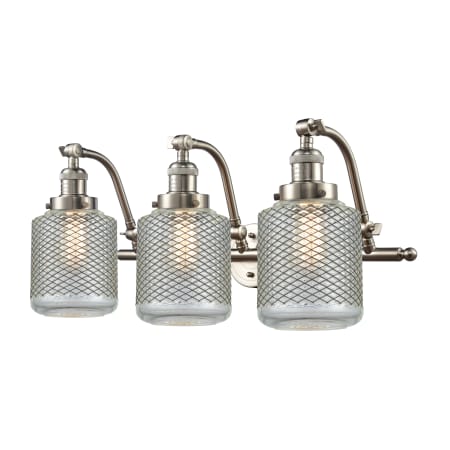 A large image of the Innovations Lighting 515-3W Stanton Brushed Satin Nickel / Clear