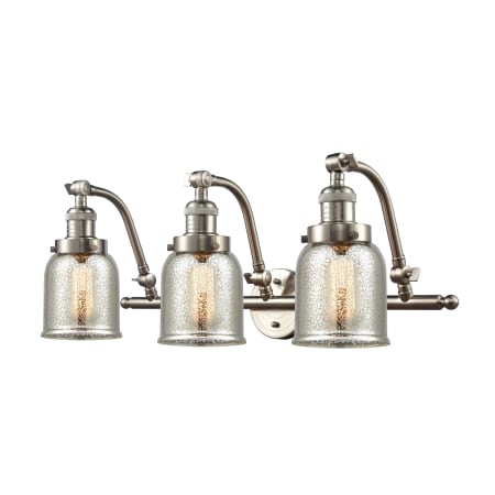 A large image of the Innovations Lighting 515-3W Small Bell Brushed Satin Nickel / Silver Plated Mercury