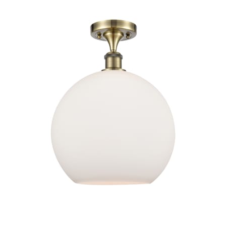 A large image of the Innovations Lighting 516-1C-17-12 Athens Semi-Flush Antique Brass / Matte White