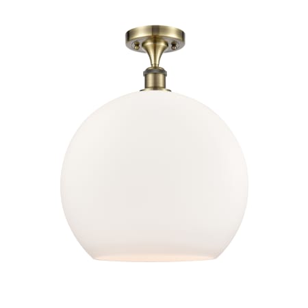 A large image of the Innovations Lighting 516-1C-19-14 Athens Semi-Flush Antique Brass / Matte White
