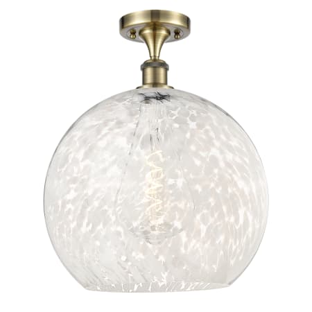 A large image of the Innovations Lighting 516-1C-18-14 White Mouchette Semi-Flush Antique Brass