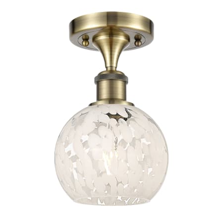 A large image of the Innovations Lighting 516-1C-10-6 White Mouchette Semi-Flush Antique Brass