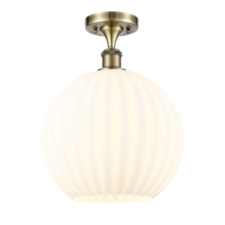 A large image of the Innovations Lighting 516-1C-15-12 White Venetian Semi-Flush Antique Brass