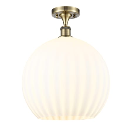 A large image of the Innovations Lighting 516-1C-18-14 White Venetian Semi-Flush Antique Brass