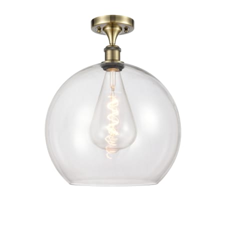 A large image of the Innovations Lighting 516-1C-18-14 Athens Semi-Flush Antique Brass / Clear