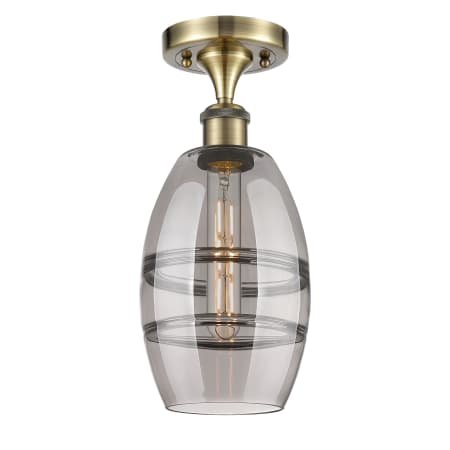 A large image of the Innovations Lighting 516-1C-10-6 Vaz Semi-Flush Antique Brass / Smoked