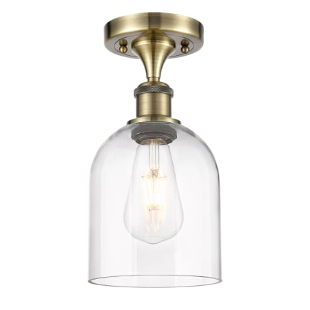 A large image of the Innovations Lighting 516-1C-11-6 Bella Semi-Flush Antique Brass / Clear