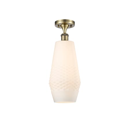 A large image of the Innovations Lighting 516-1C-19-7 Windham Semi-Flush Antique Brass / White