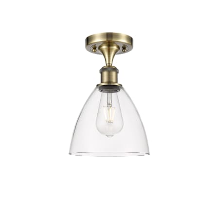 A large image of the Innovations Lighting 516-1C-11-8 Bristol Semi-Flush Antique Brass / Clear