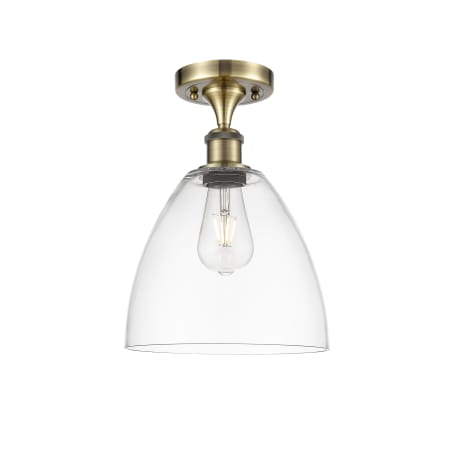 A large image of the Innovations Lighting 516-1C-13-9 Bristol Semi-Flush Antique Brass / Clear