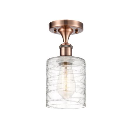 A large image of the Innovations Lighting 516-1C-13-5 Cobbleskill Semi-Flush Antique Copper / Deco Swirl