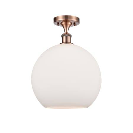 A large image of the Innovations Lighting 516-1C-17-12 Athens Semi-Flush Antique Copper / Matte White